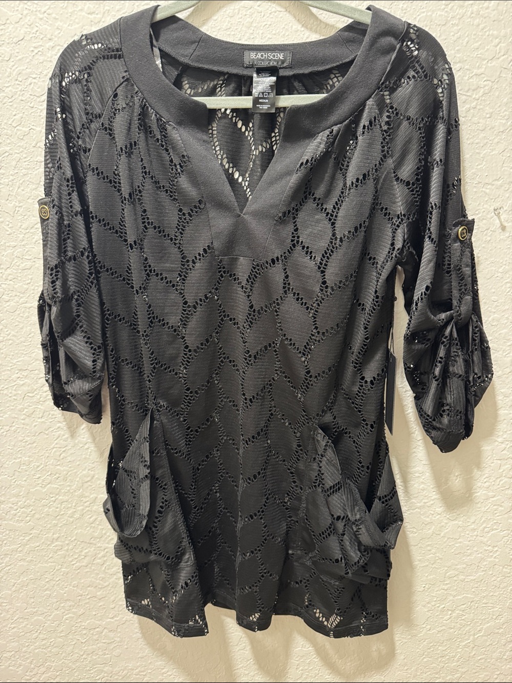 Black Eyelet Roll-Tab Tunic